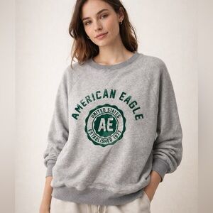 American Eagle Vintage-Style Grey Crewneck Sweatshirt Y2K Preppy|Heritage